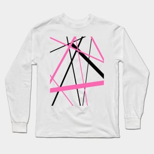 Criss Crossed Pink and Black Stripes Long Sleeve T-Shirt